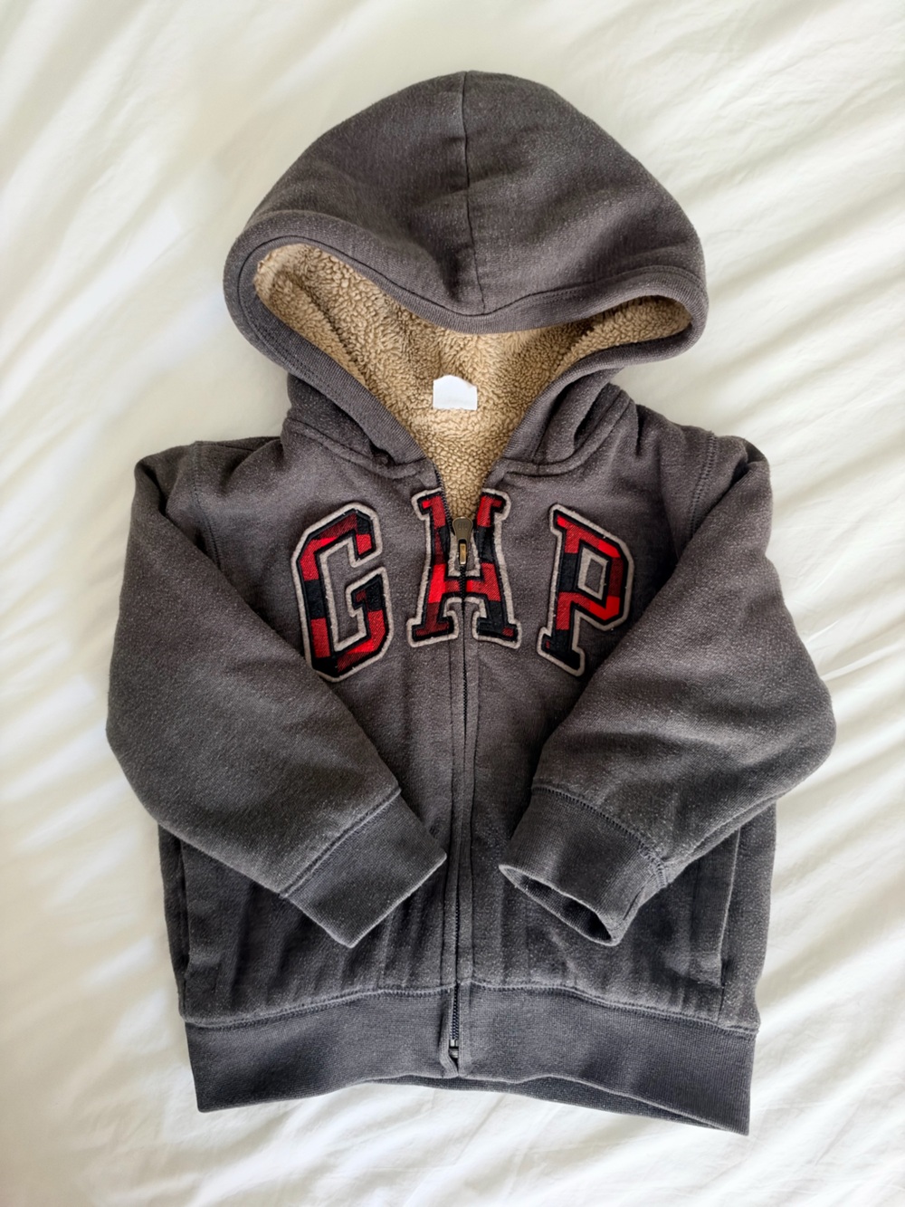 GAP Kids Charcoal Gray Hooded Zip Sweatshirt with Red Logo
